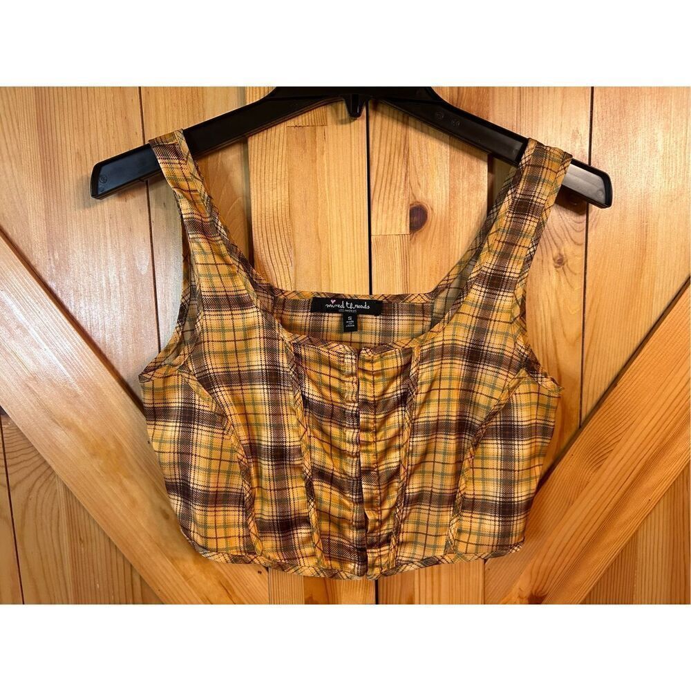 Mixed Threads Women’s  Crop Top Multicolor Plaid Sleeveless Shirt Sz Small (3976